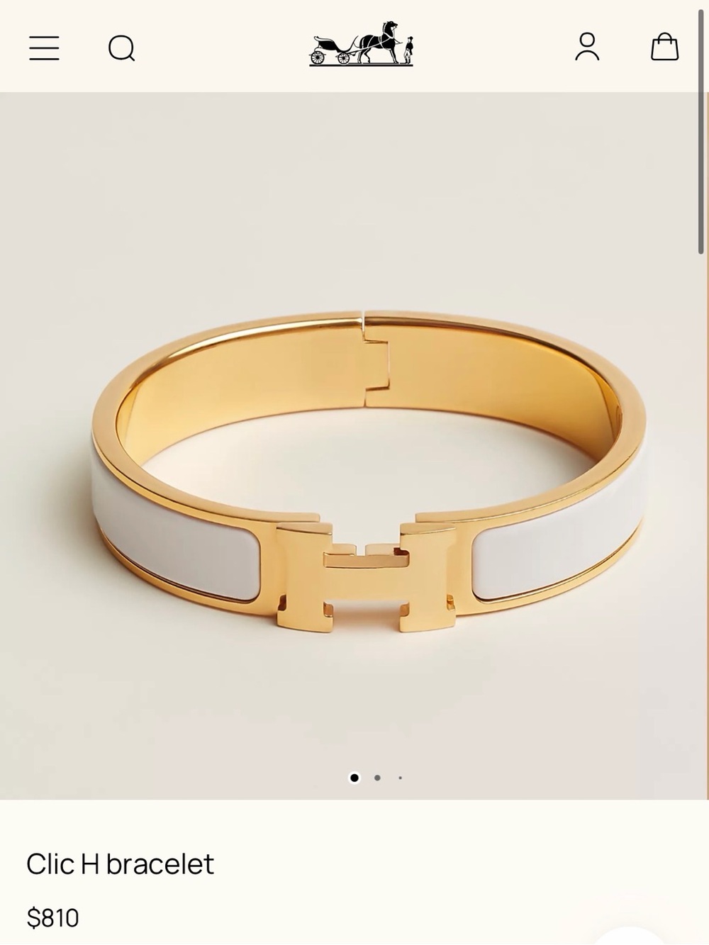 Hermès Clic H Bracelet in White & Gold - SMALL (PM)